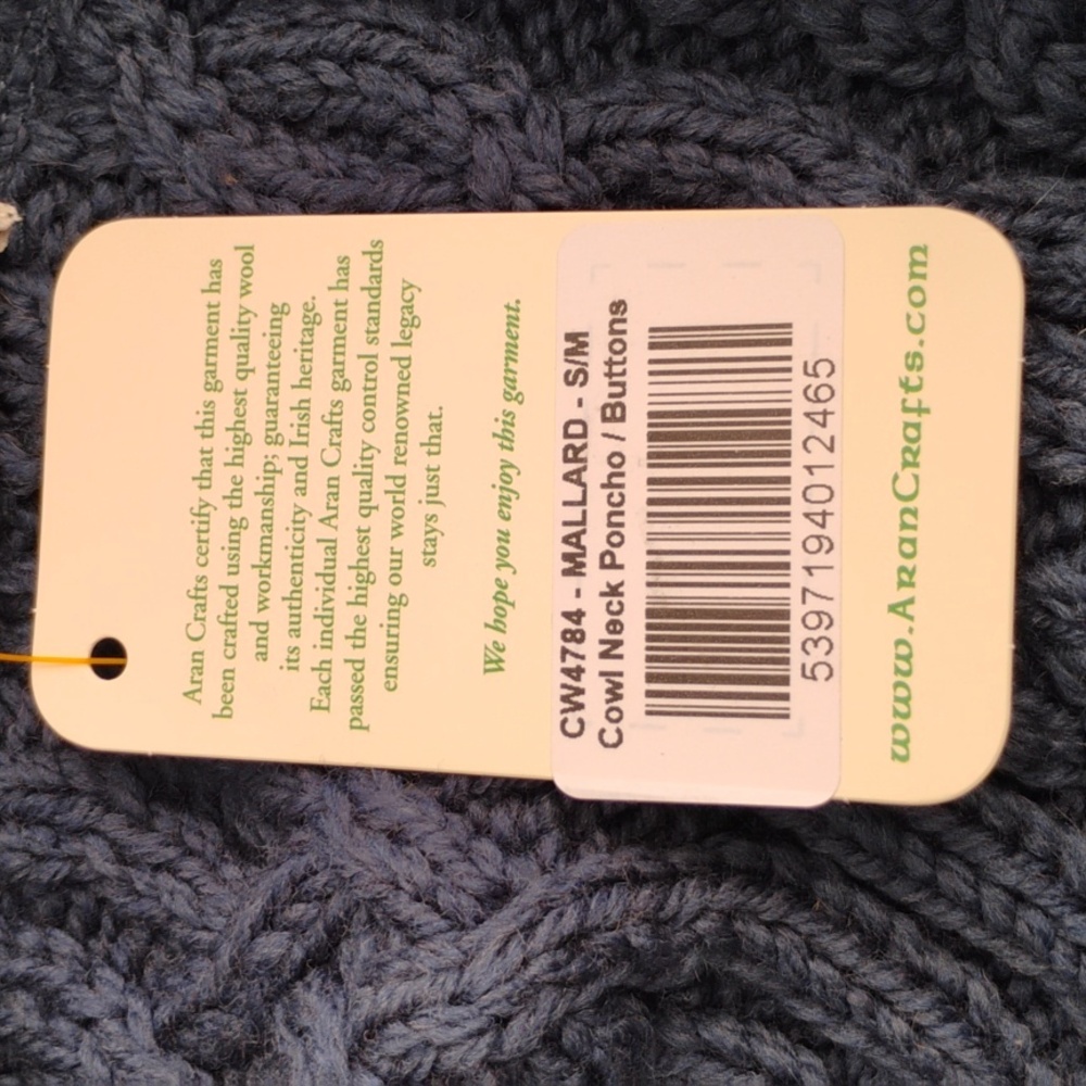 Aran Crafts Ireland Mallard Blue Cable Knit Merino Wool Cowl Poncho Sweater - 10 - Picture 4 of 10
